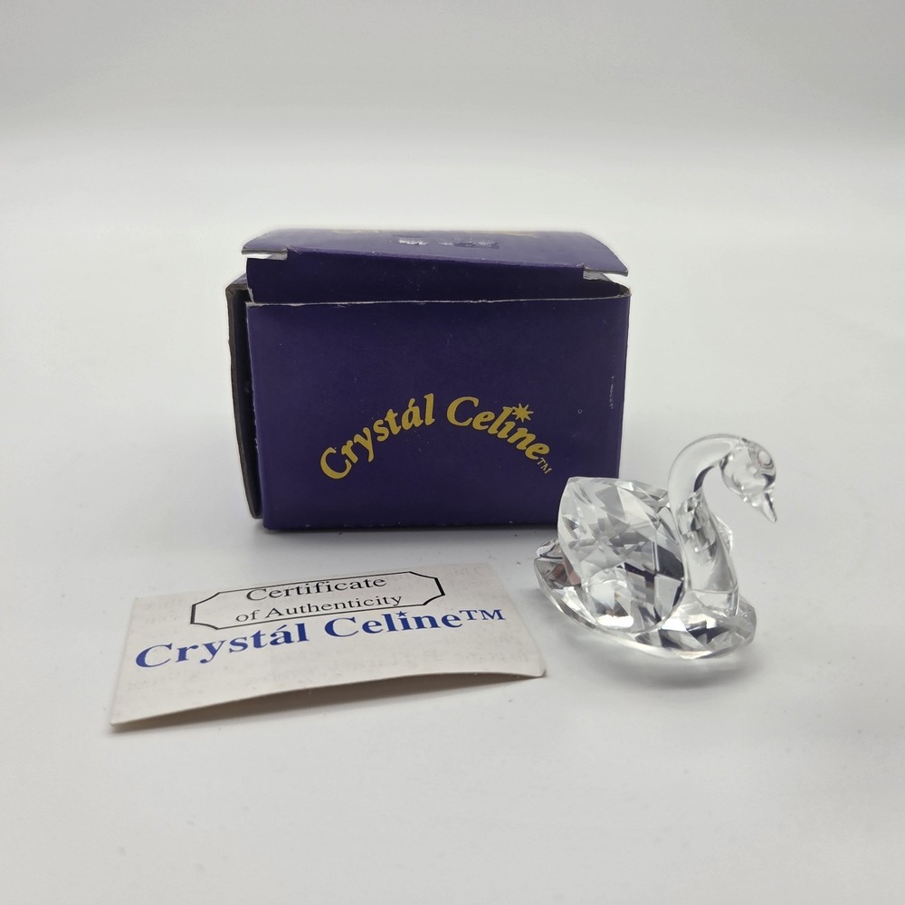 CRYSTAL CELINE "Swan" Crystal Keepsake Hand-carved Polished Mini Figurine Vtg